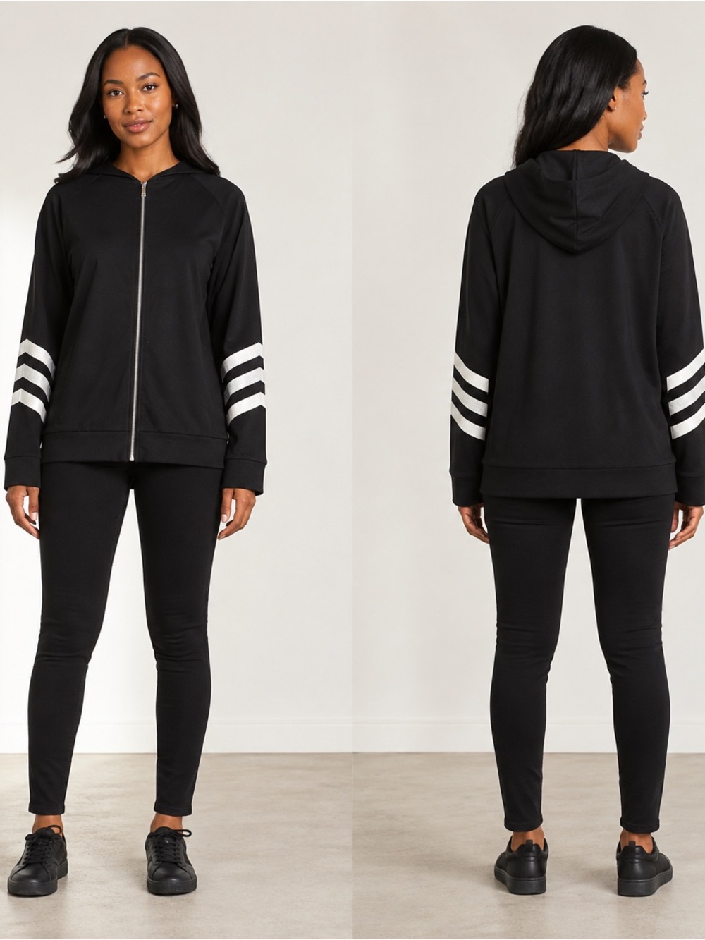 No Boundaries Black Bomber Jacket with White Sleeve Stripes